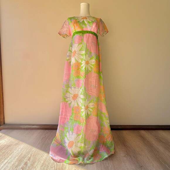 Murray Hamburger & Co. Dresses & Skirts - Vintage 1960s Union Label Floral Chiffon Empire Waist Maxi Dress
